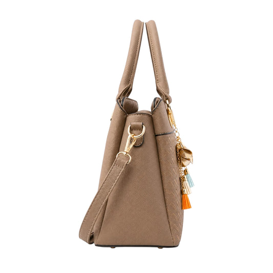 Bagistra Elegant Beige Handbag with Tassel Charm