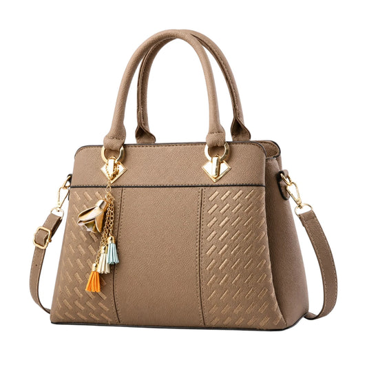 Bagistra Elegant Beige Handbag with Tassel Charm